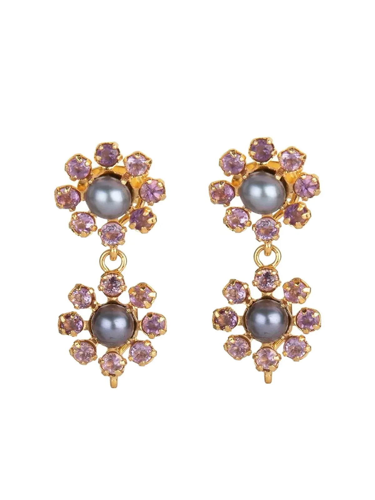 Bounkit Jewelry アメジスト・パール ドロップ イヤリング - 画像3