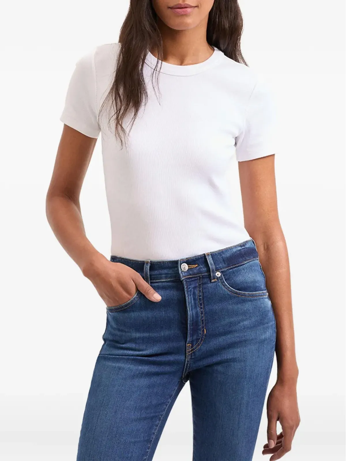 Veronica Beard プリット リブ編みクルーネックTシャツ - White - 画像2