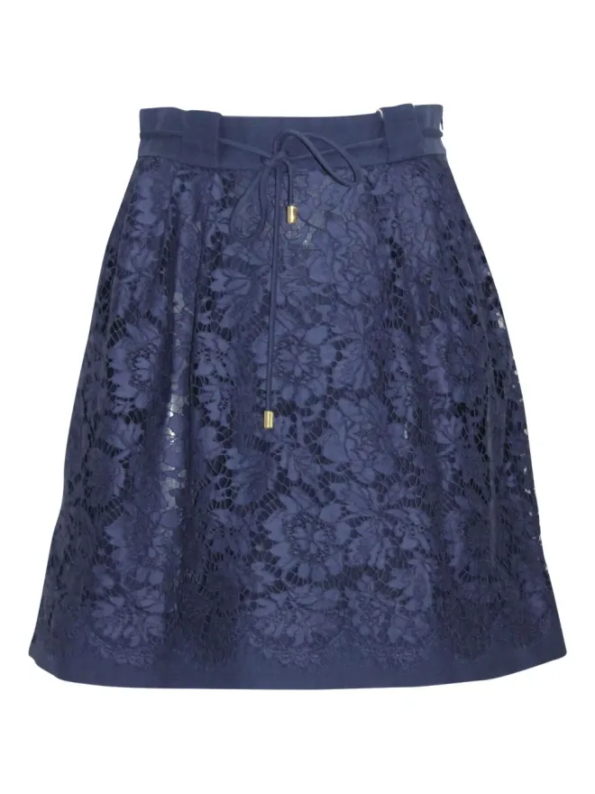 Valentino Garavani Pre-Owned Valentino Garavani ビンテージ ギャザー入りレーススカート（ブルー）の商品画像