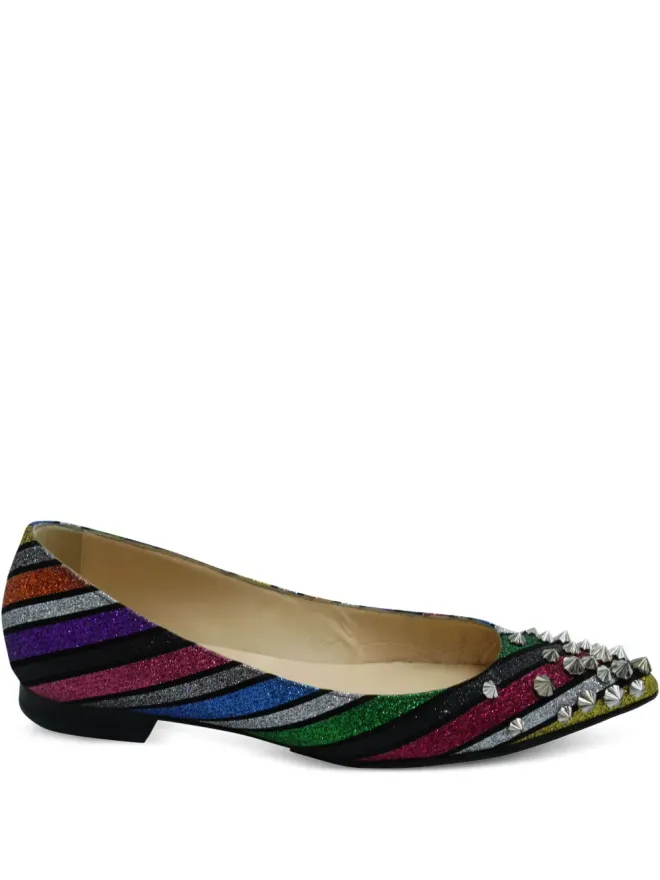 Christian Louboutin Pre-Owned Christian Louboutin Pre-Owned ドラマストライプ スタッズフラットシューズ - Pinkの商品画像