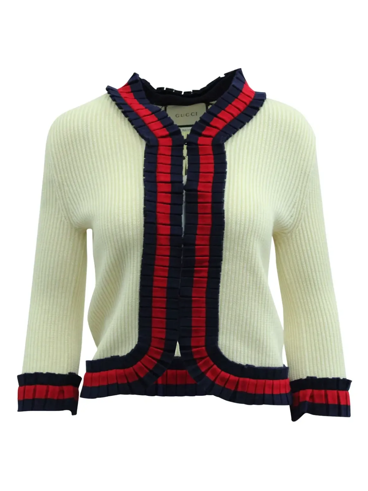 Gucci Pre-Owned ウェブトリムリブ編みジャケット - ベージュ系 - 画像1