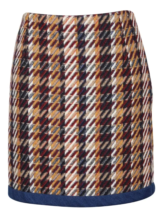 SANDRO SANDRO チェック柄デニムヘム ミニスカート - ブラウンの商品画像