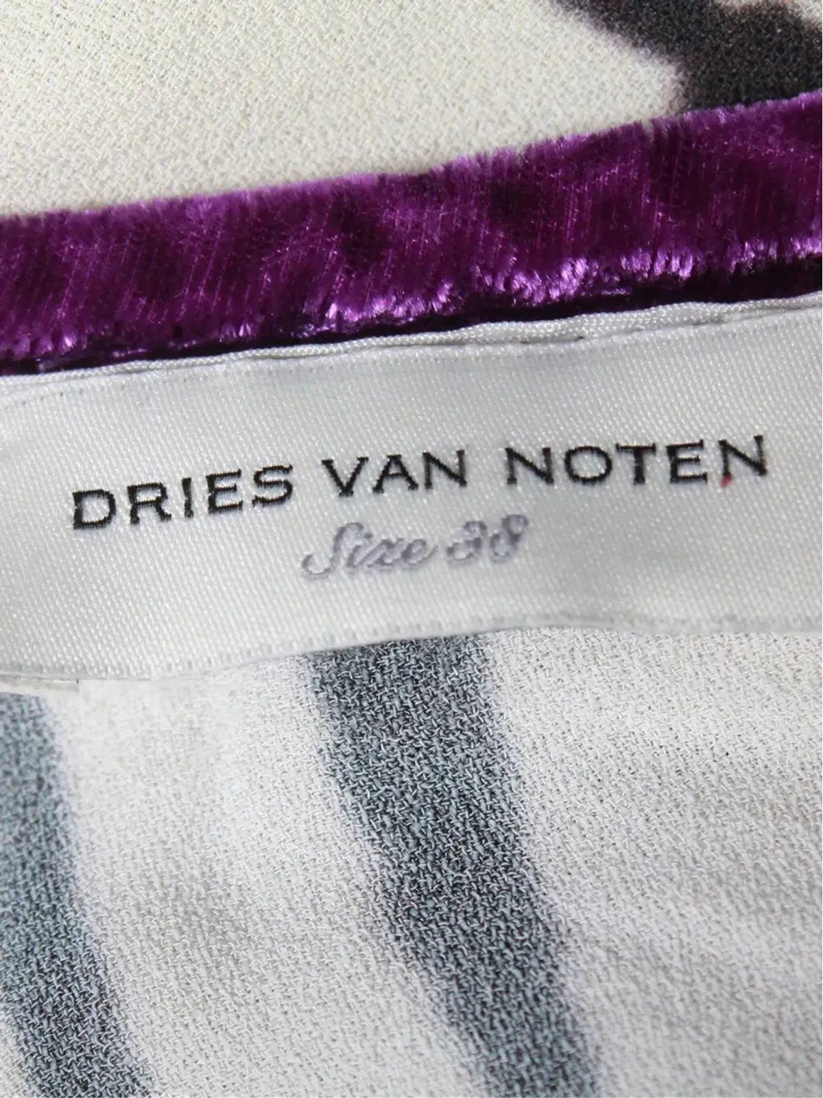 Dries Van Noten ビンテージ 抽象プリント ベルベットトリム ブラウス - ホワイト - 画像4
