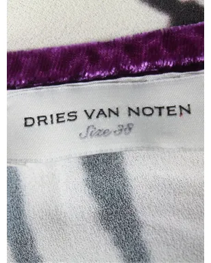 Dries Van Noten ビンテージ 抽象プリント ベルベットトリム ブラウス - ホワイト - サムネイル4
