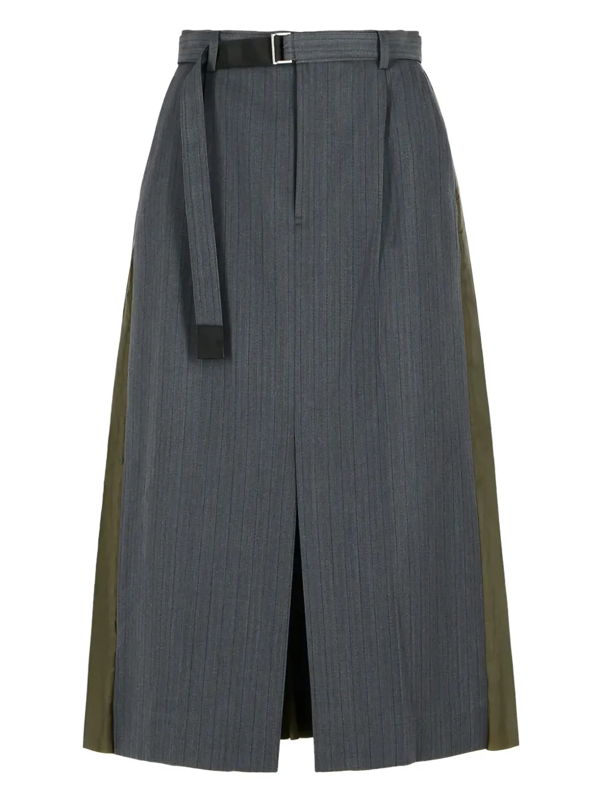 sacai グレー ピンストライプ柄プリーツスカート - 画像1
