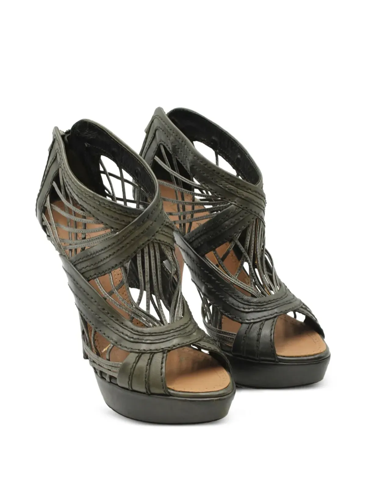 Alaïa Pre-Owned カットアウト ウーブン ケージド サンダル（ブラック） - 画像2