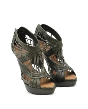 Alaïa Pre-Owned カットアウト ウーブン ケージド サンダル（ブラック） - サムネイル2