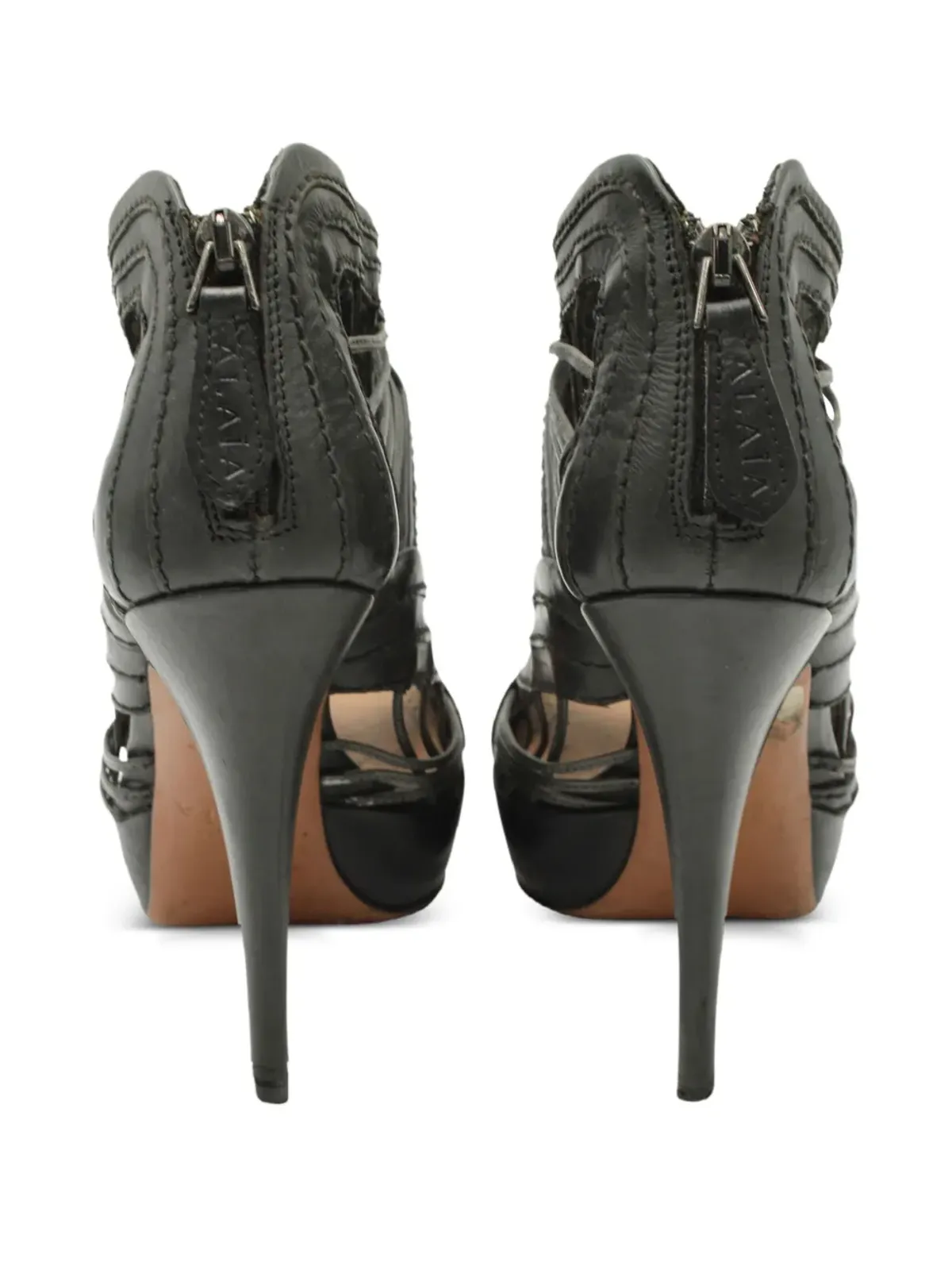 Alaïa Pre-Owned カットアウト ウーブン ケージド サンダル（ブラック） - 画像3