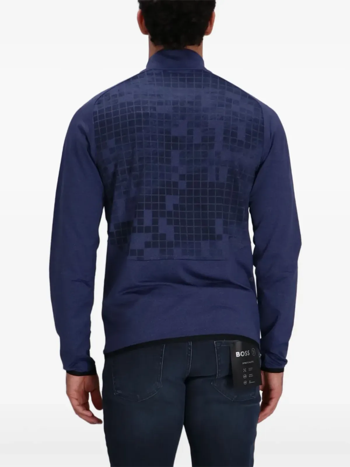 BOSS 幾何学模様のジップアップスウェットシャツ ブルー - 画像4