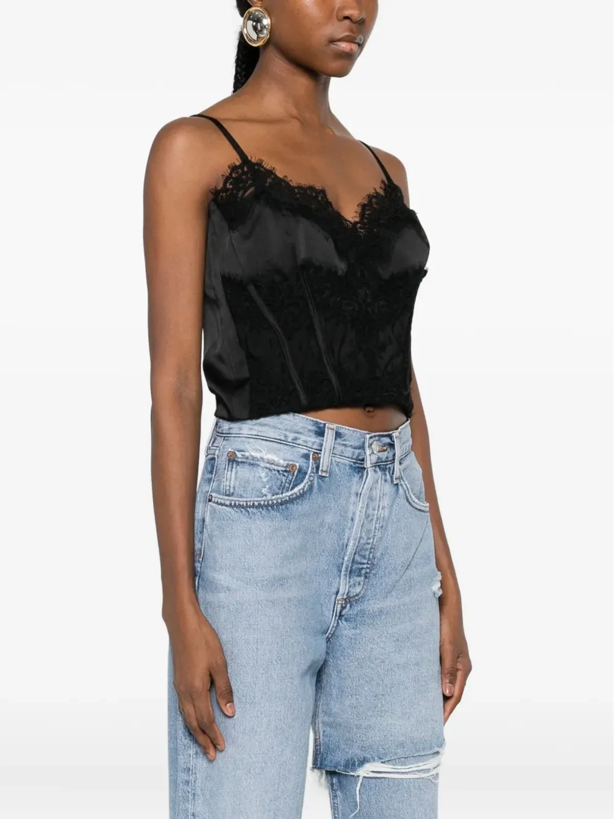 Babylone Paris レーストリムのクロップドトップ - 画像3