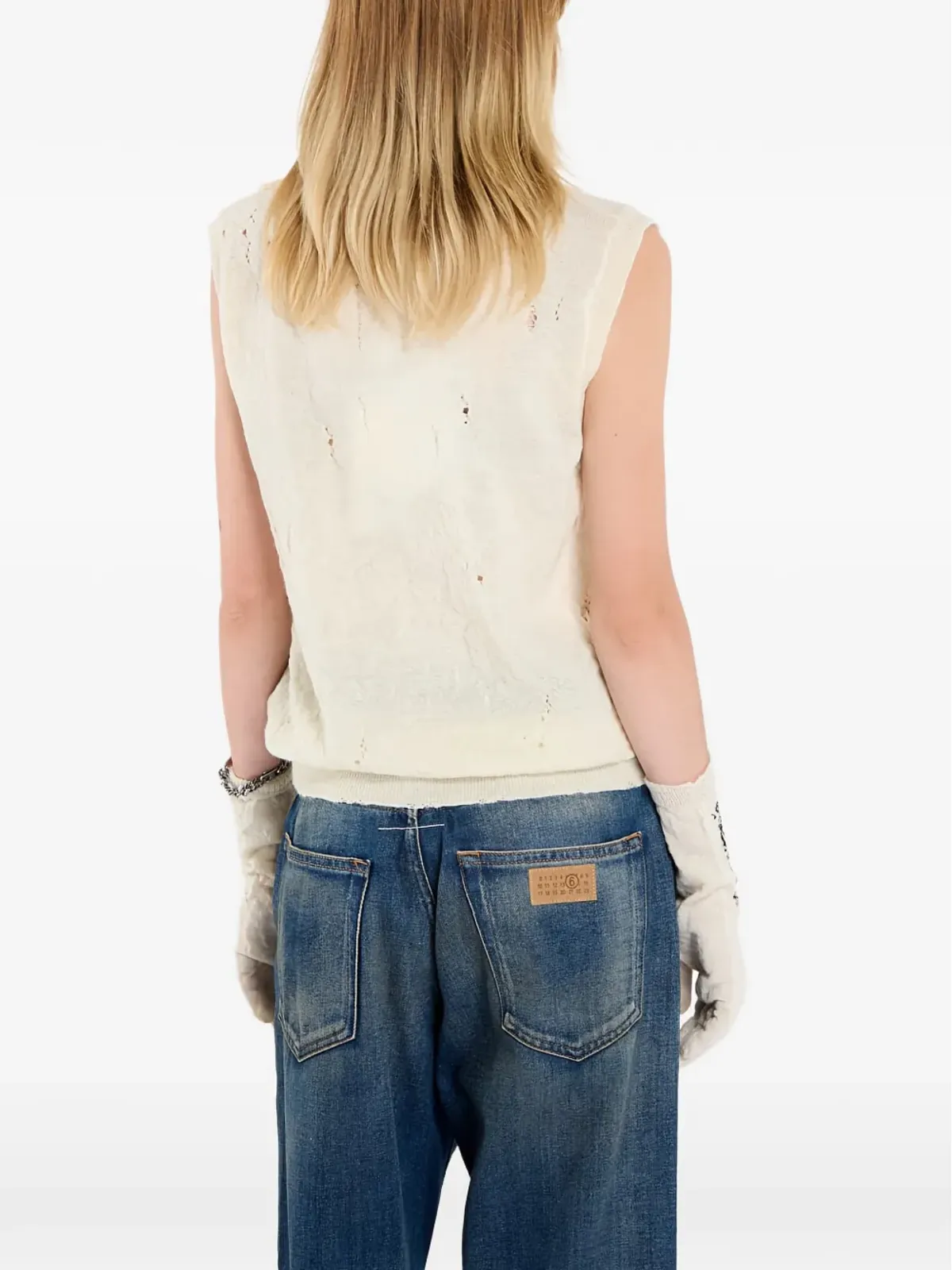 MM6 Maison Margiela Numeric-logo distressed knitted ベスト - 画像3