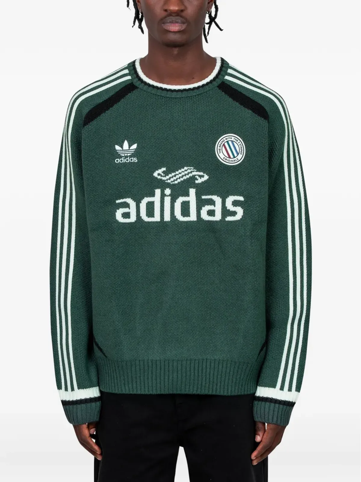 adidas ストライプ長袖セーター（グリーン） - 画像1