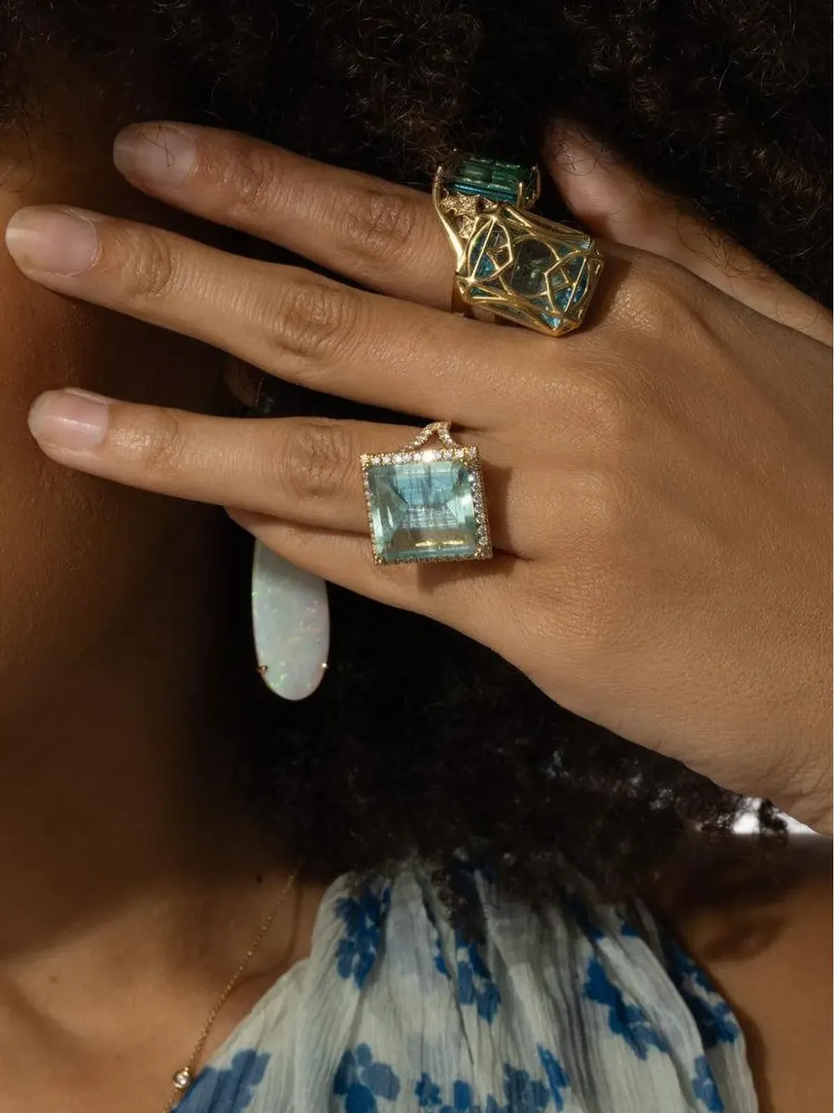 Lisa Nik 18K イエローゴールド カゴデザイン ブルートパーズ リング - 画像2