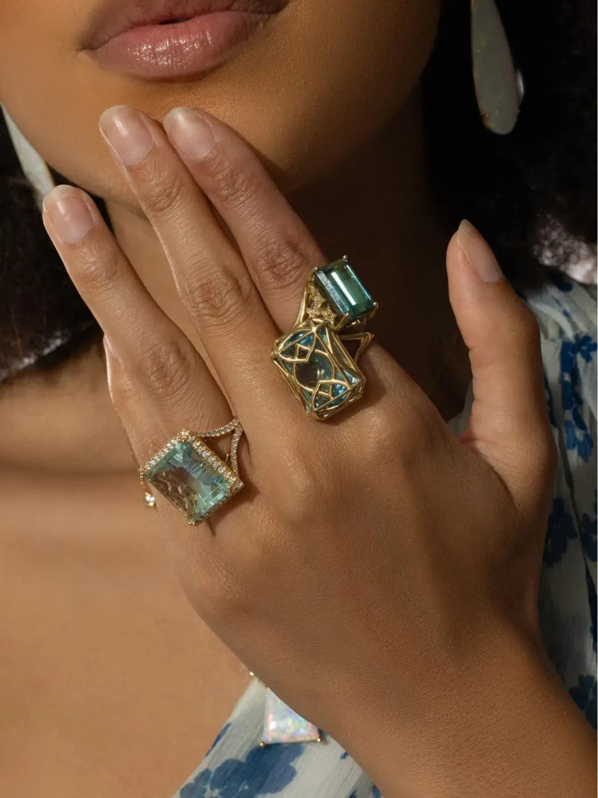 Lisa Nik 18K イエローゴールド カゴデザイン ブルートパーズ リング - 画像3