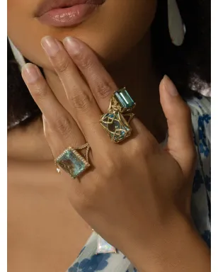 Lisa Nik 18K イエローゴールド カゴデザイン ブルートパーズ リング - サムネイル3