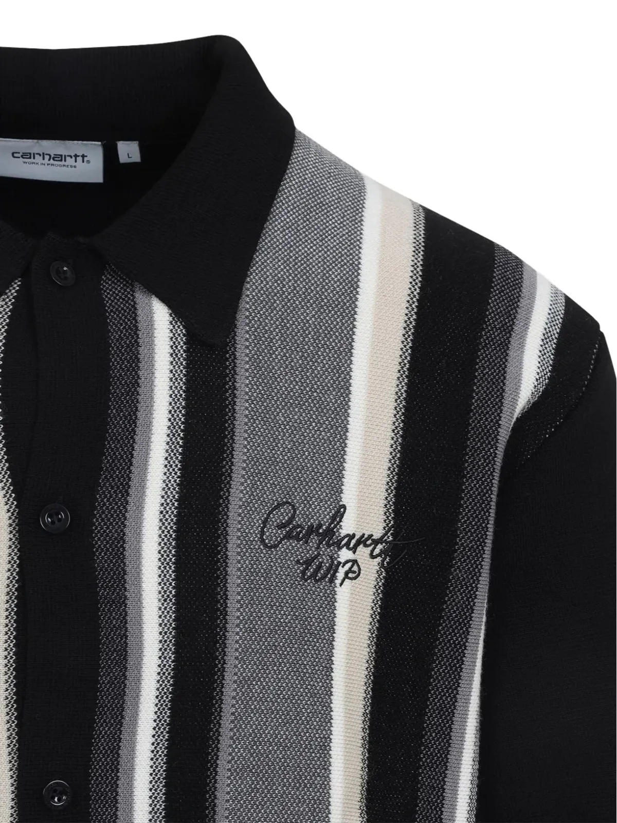 Carhartt WIP バインター ストライプ ポロネック カーディガン（ブラック） - 画像3