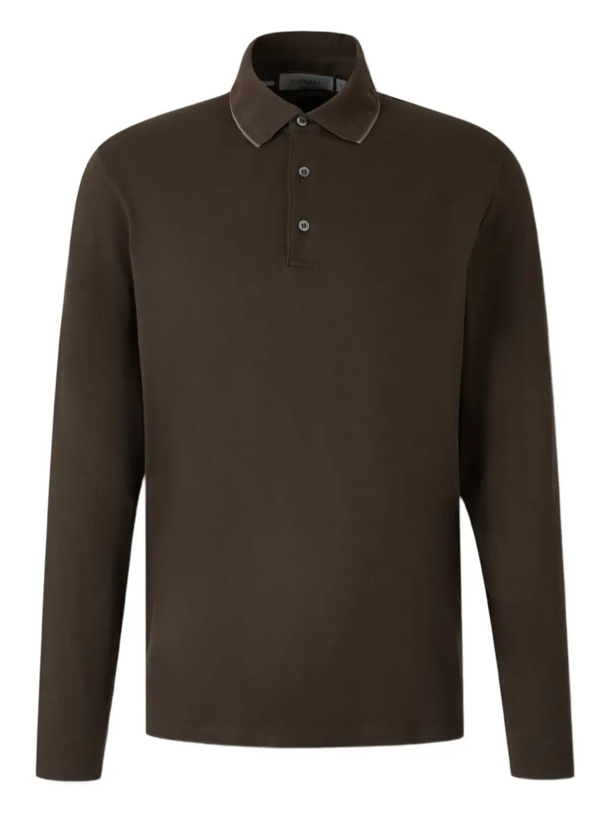 Canali ブラウンの長袖リブトリムポロシャツ - 画像1