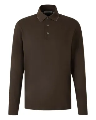 Canali ブラウンの長袖リブトリムポロシャツ - サムネイル1