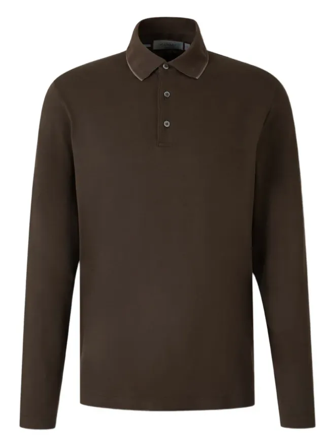 Canali Canali ブラウンの長袖リブトリムポロシャツの商品画像