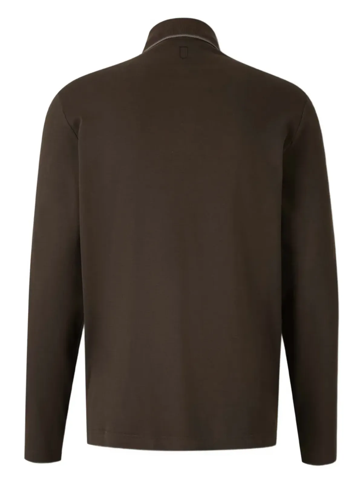Canali ブラウンの長袖リブトリムポロシャツ - 画像2