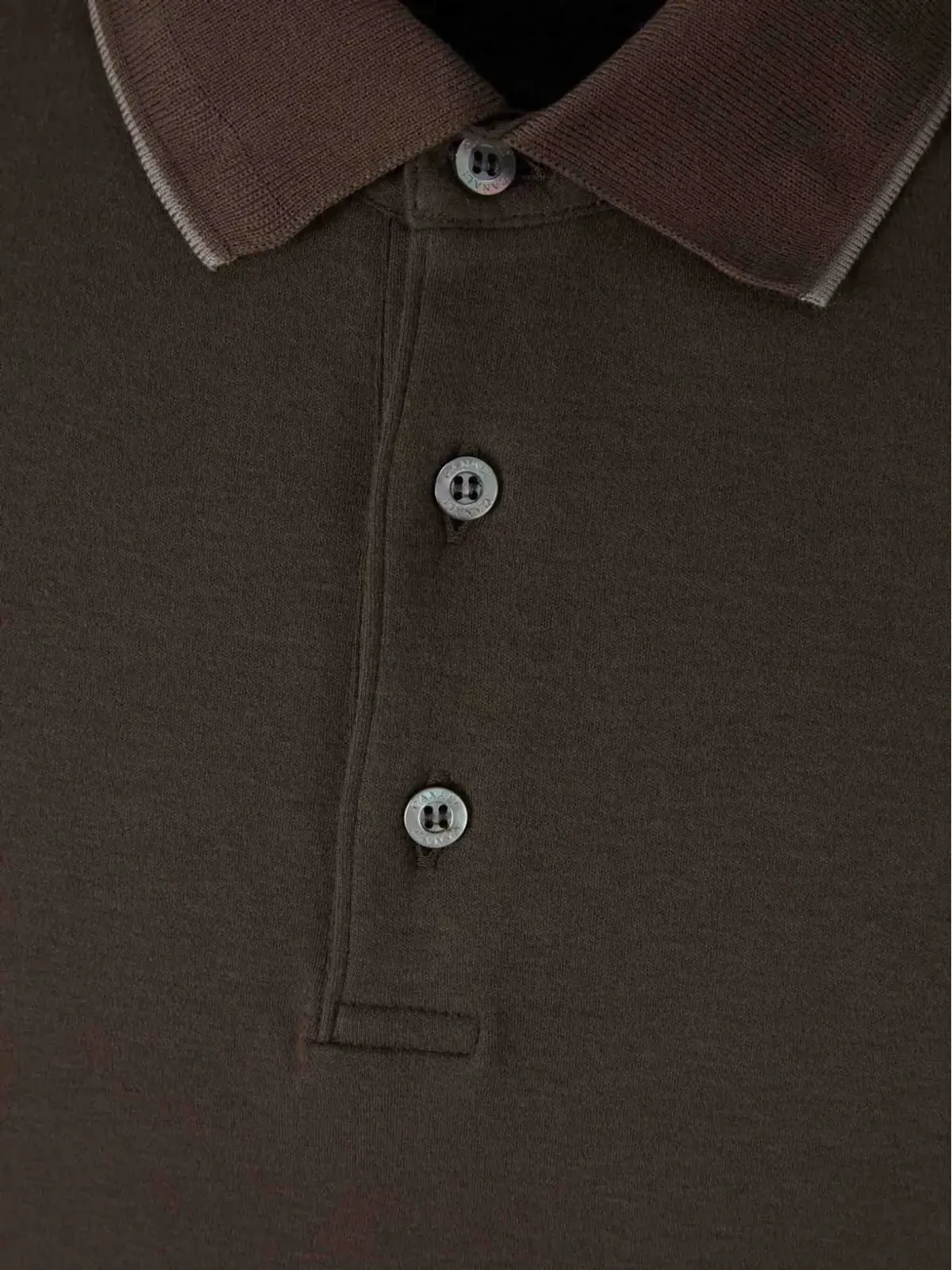 Canali ブラウンの長袖リブトリムポロシャツ - 画像3