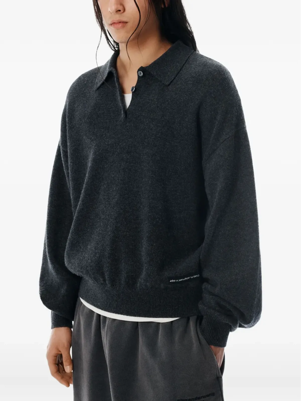 Alexander Wang logo-patch polo shirt - Grey - 画像5
