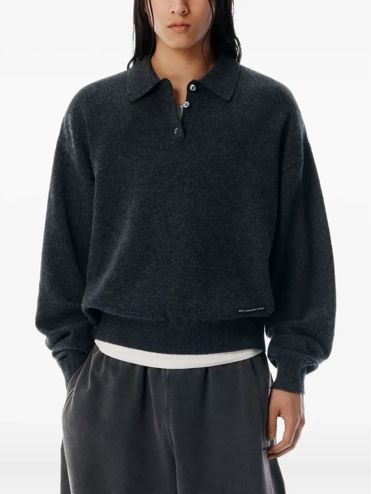 Alexander Wang logo-patch polo shirt - Grey - 画像4
