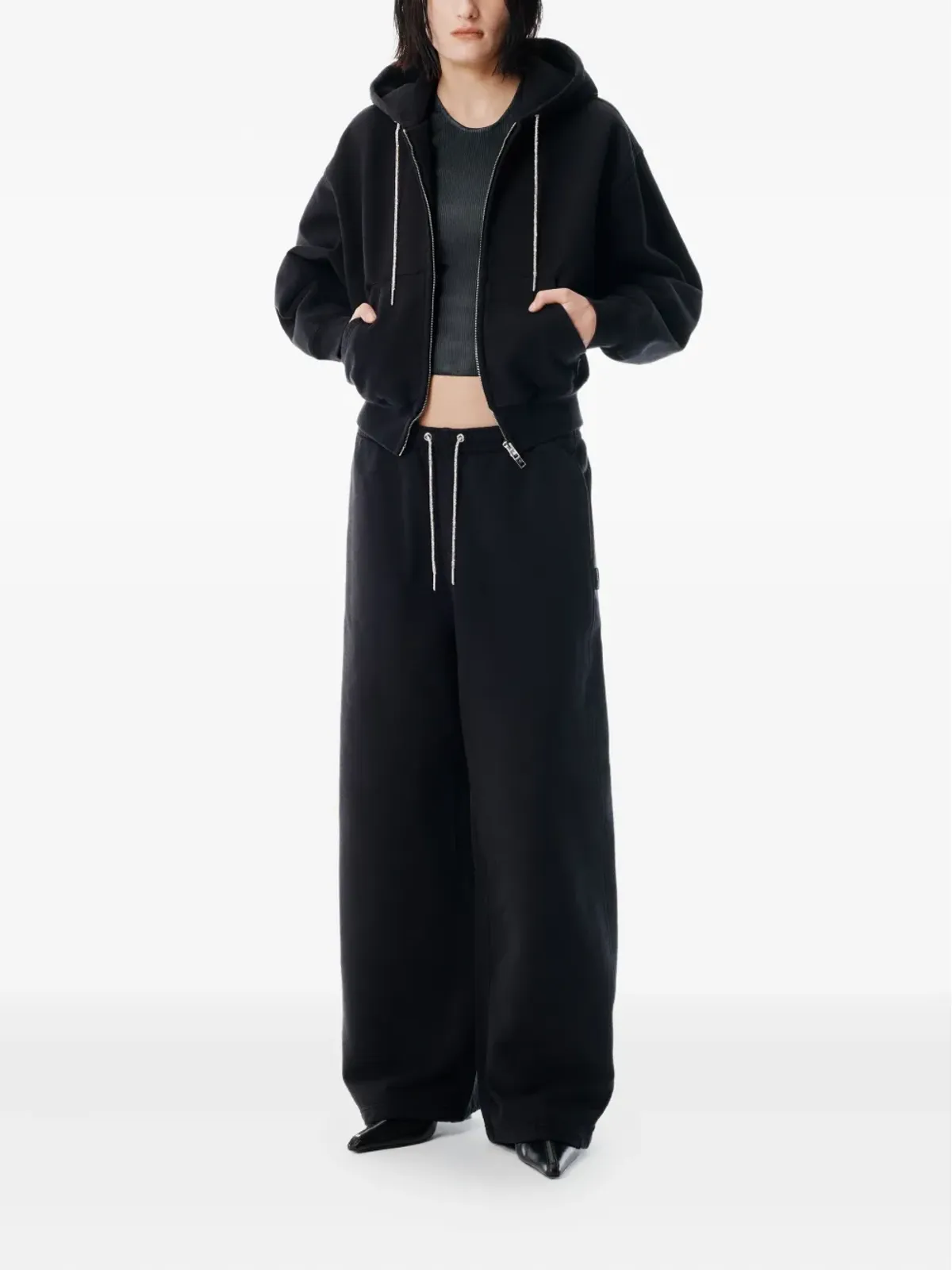 Alexander Wang ラインストーン付きドロコード コットン トラックパンツ - 画像2