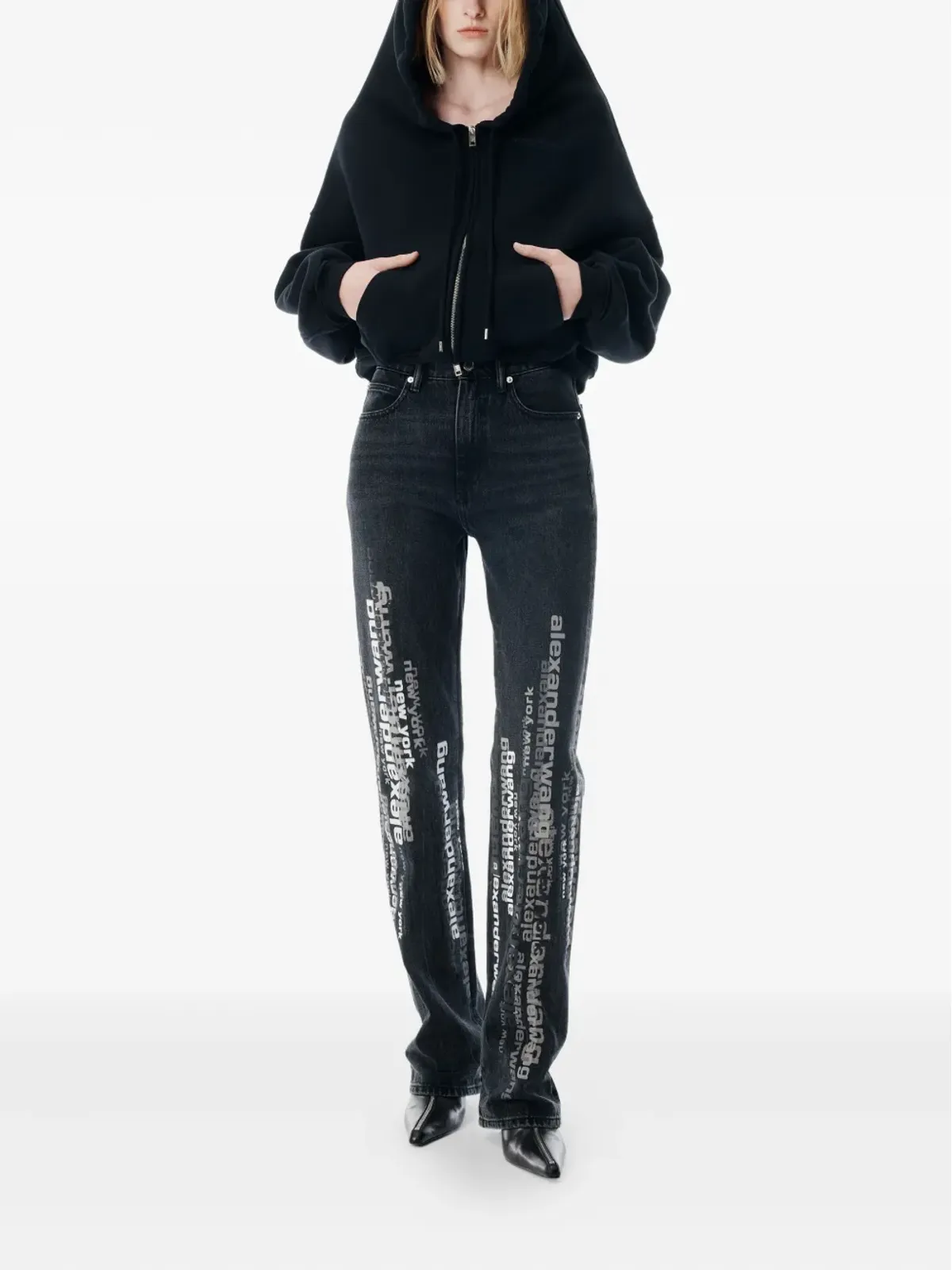 Alexander Wang EZロゴプリントジーンズ ブラック - 画像2