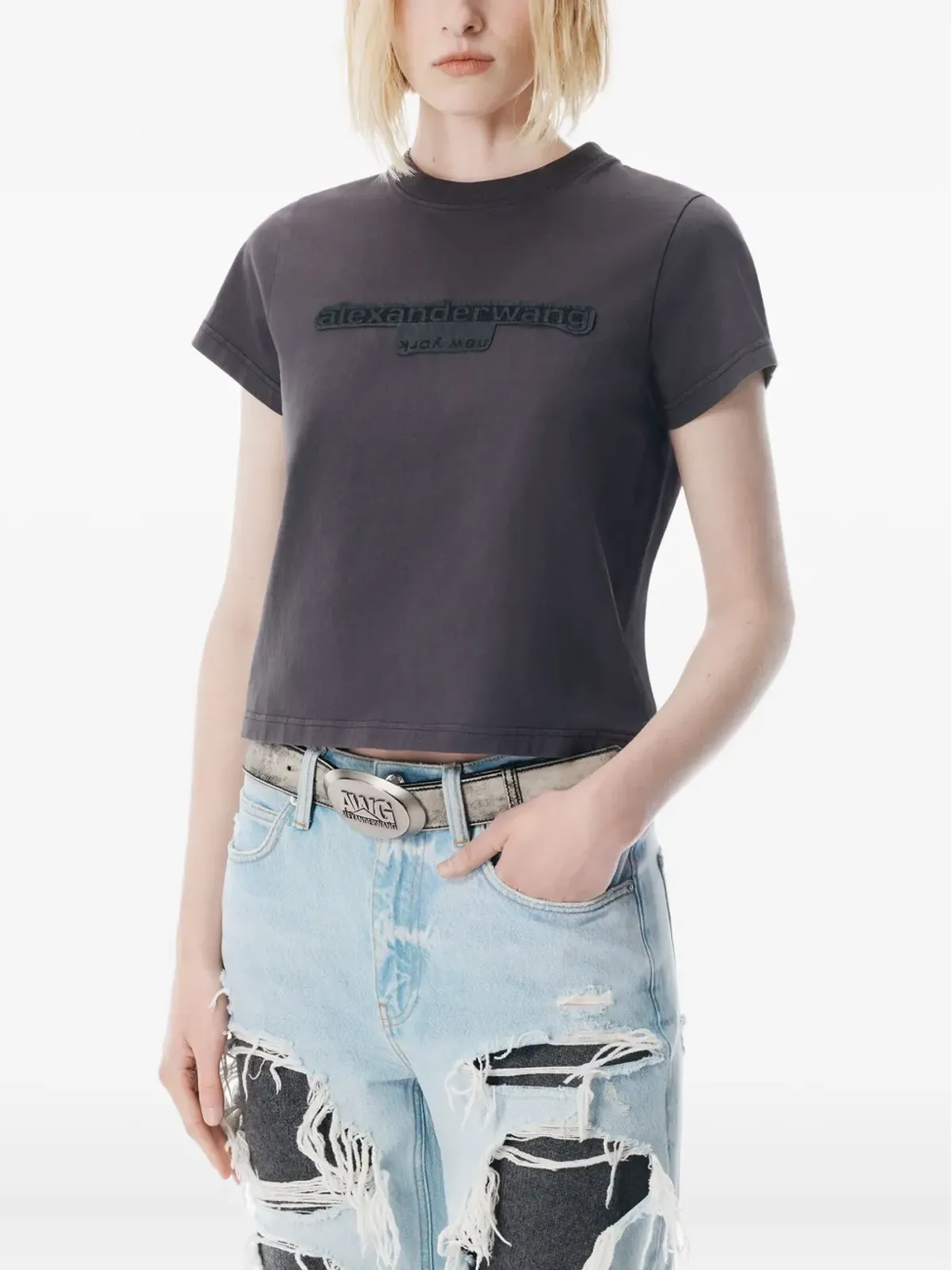Alexander Wang 刺繍入りTシャツ（ブラック） - 画像5