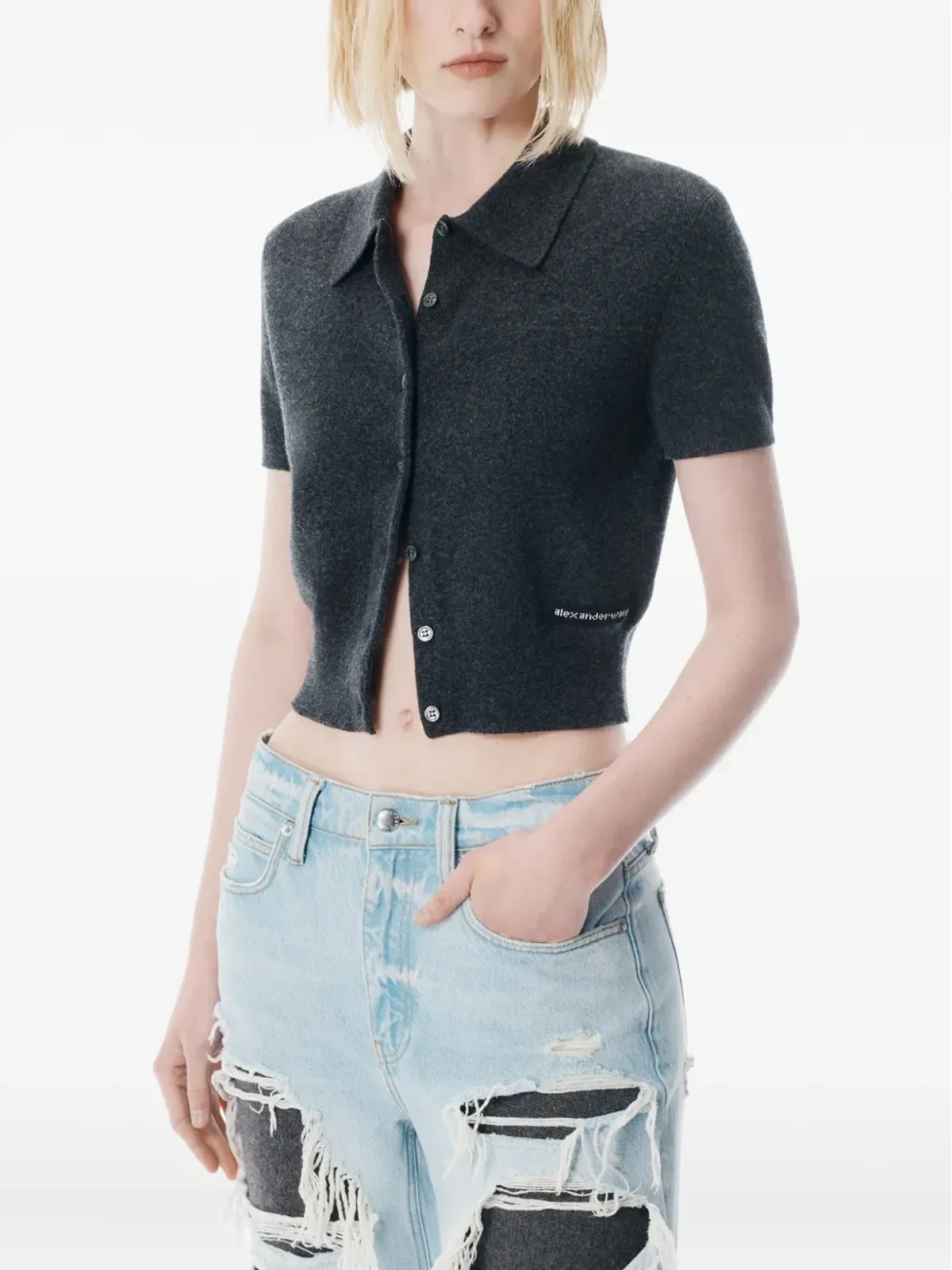 Alexander Wang ロゴパッチ ポロカラー カーディガン - 画像5