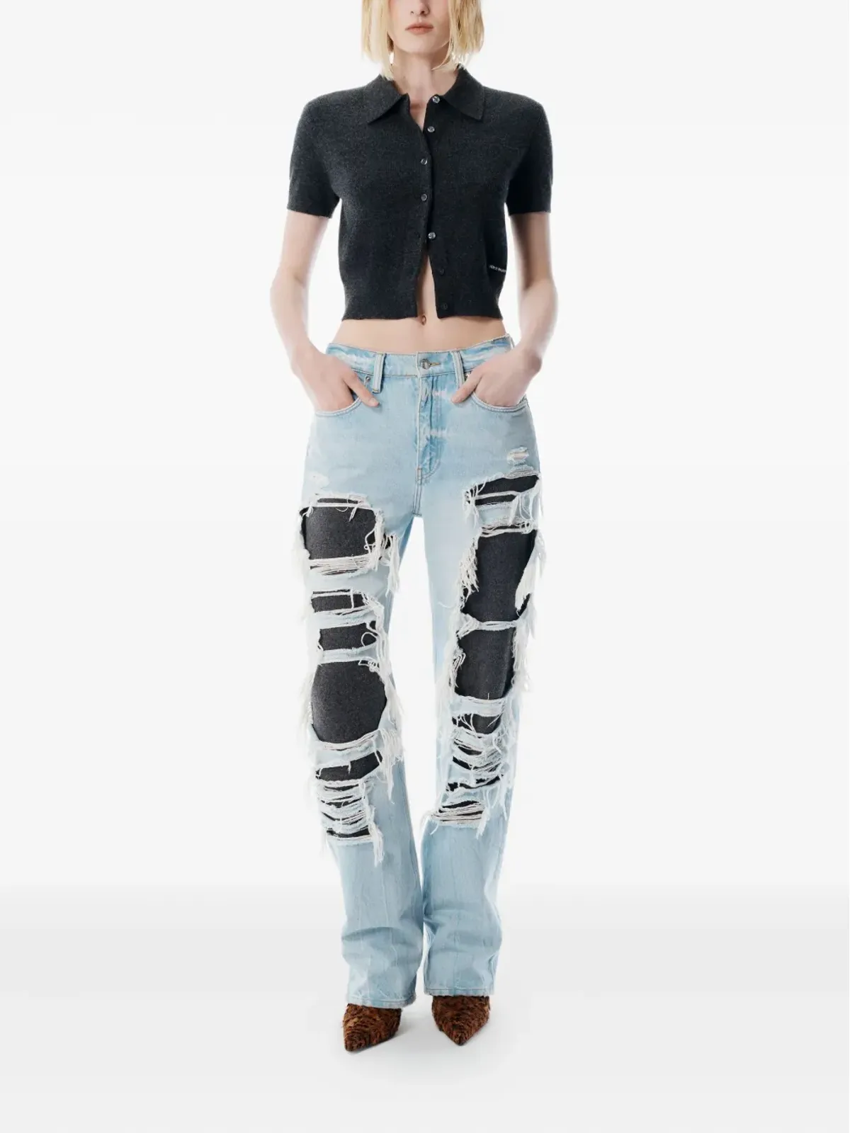 Alexander Wang ロゴパッチ ポロカラー カーディガン - 画像2