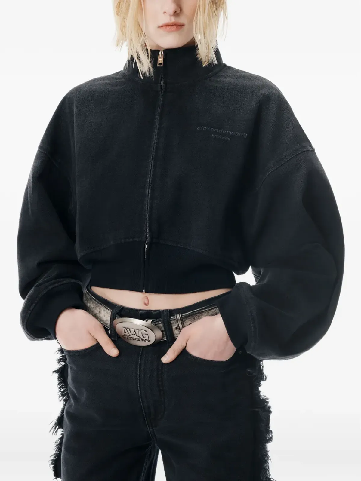Alexander Wang スタンドカラー ジップアップ ボンバージャケット ブラック - 画像4