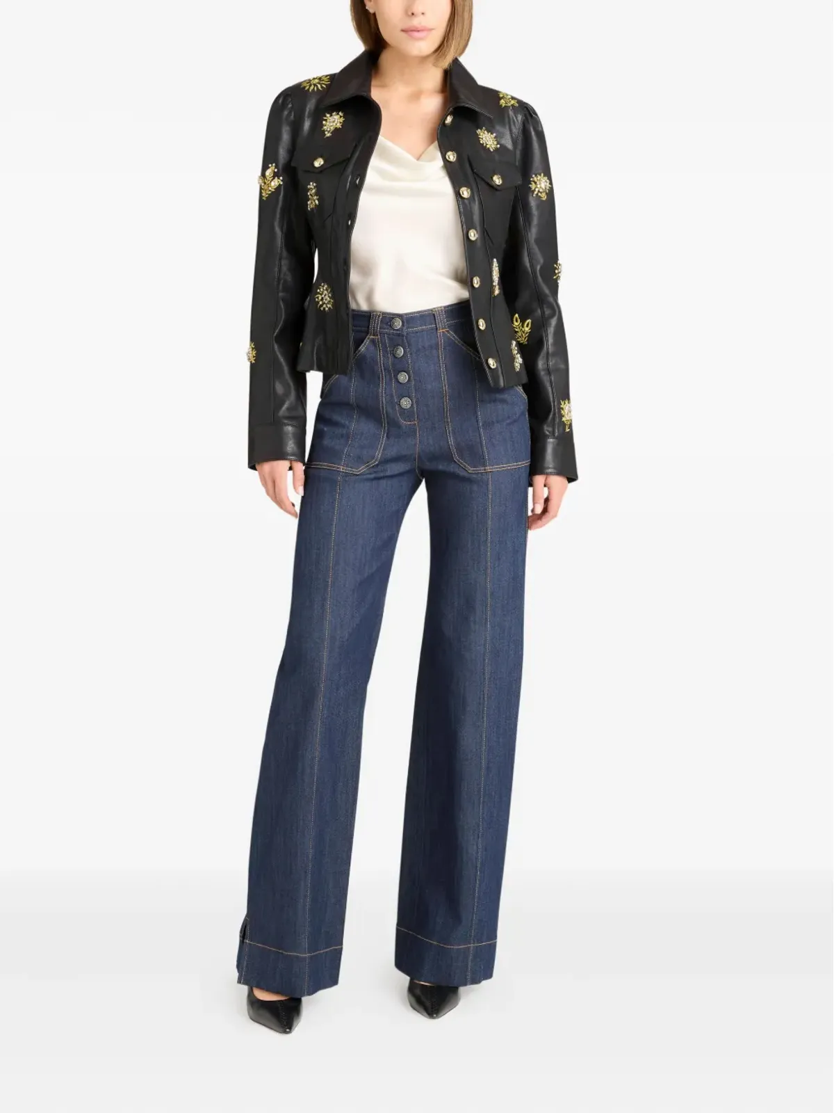 Cinq A Sept Leila Sarita embellished-leather jacket - Black - 画像2