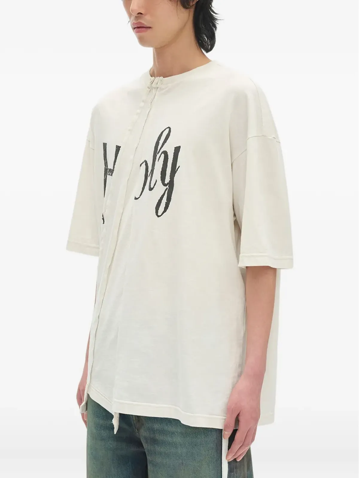 Ann Demeulemeester アシンメトリック コットン Tシャツ - 画像3