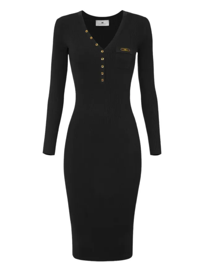 Elisabetta Franchi Elisabetta Franchi リブ編みボタン留めミディドレスの商品画像