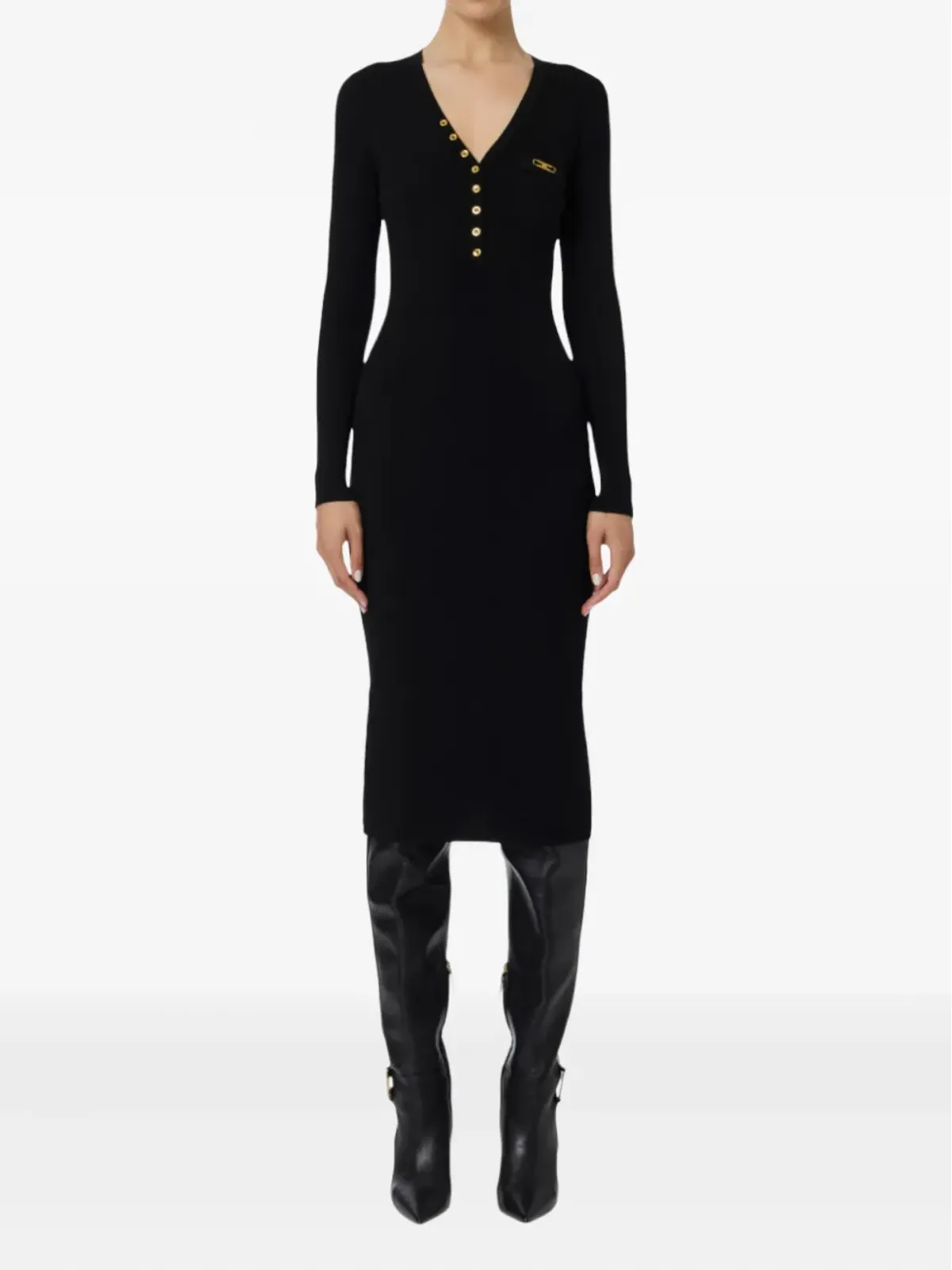 Elisabetta Franchi リブ編みボタン留めミディドレス - 画像2