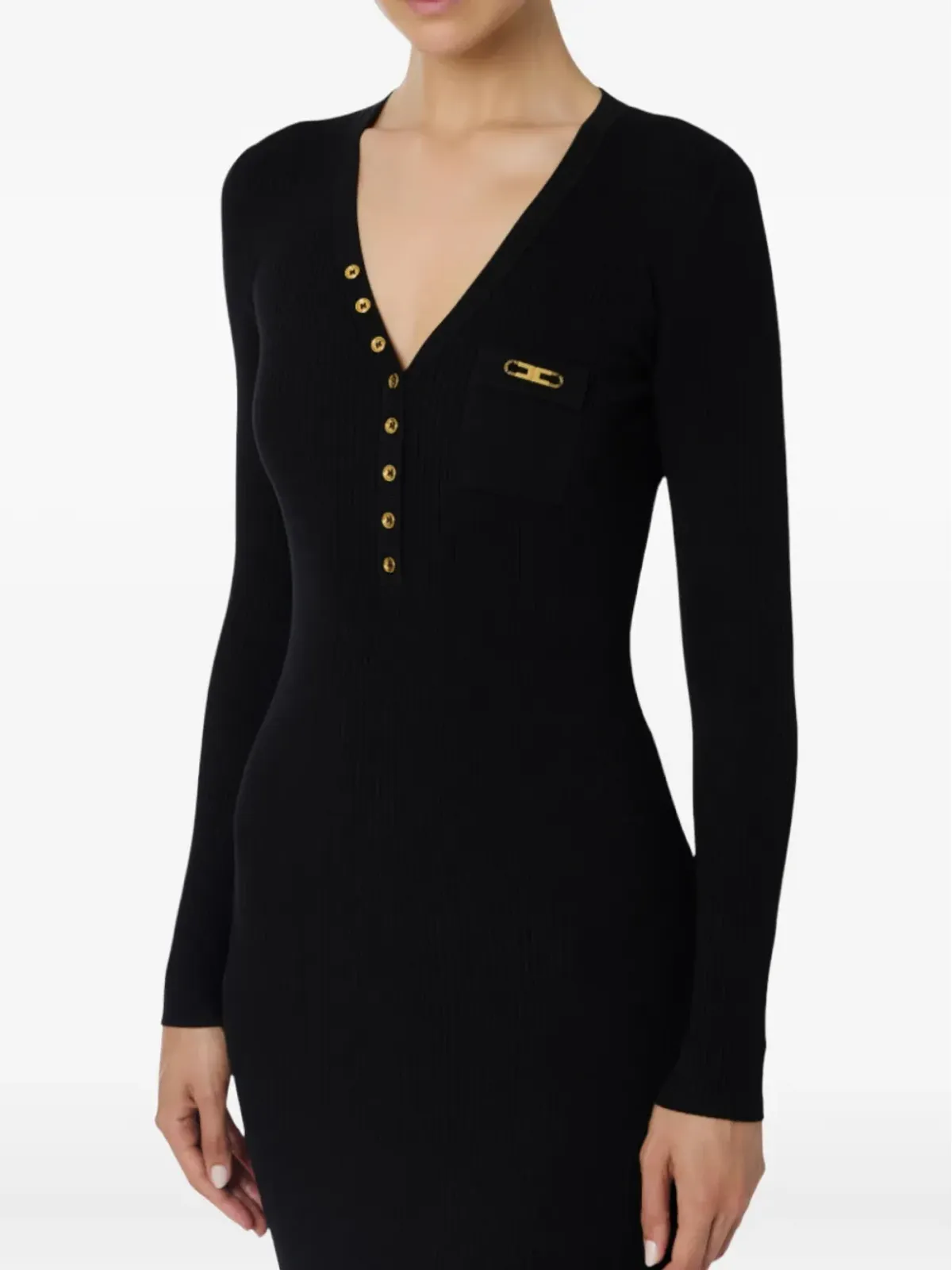 Elisabetta Franchi リブ編みボタン留めミディドレス - 画像4