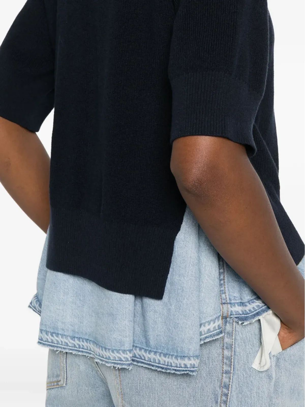 sacai デニムパネルド編みニットセーター - 画像5