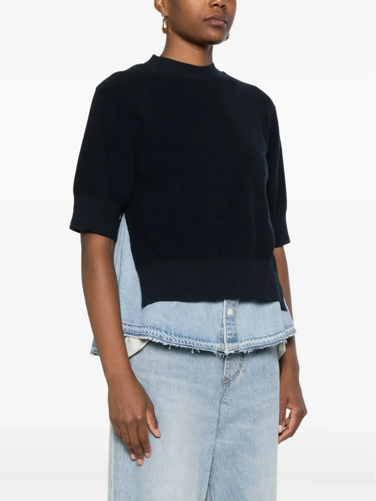 sacai デニムパネルド編みニットセーター - 画像3