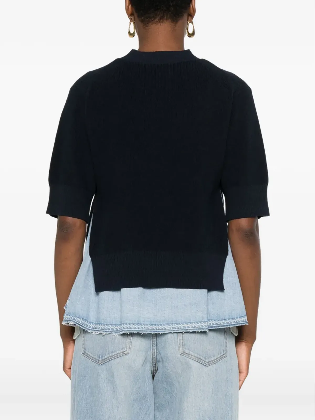 sacai デニムパネルド編みニットセーター - 画像4