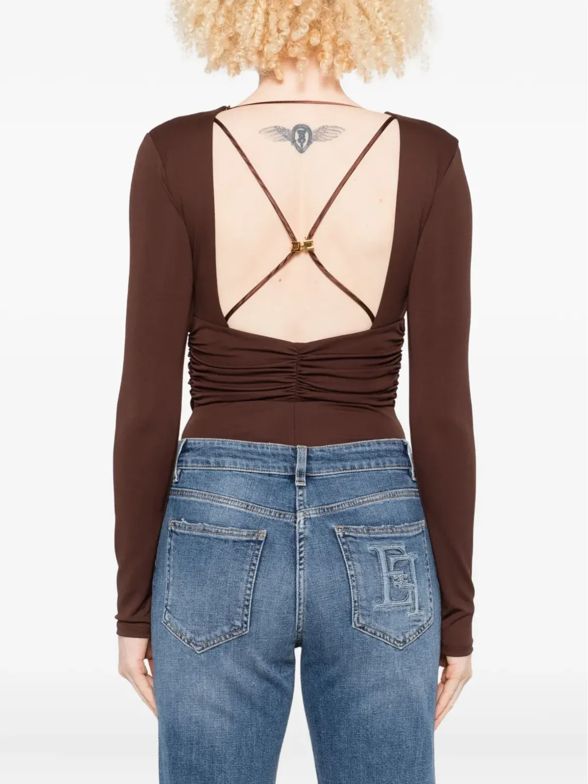 Elisabetta Franchi 長袖寄せディテールのボディ - 画像4