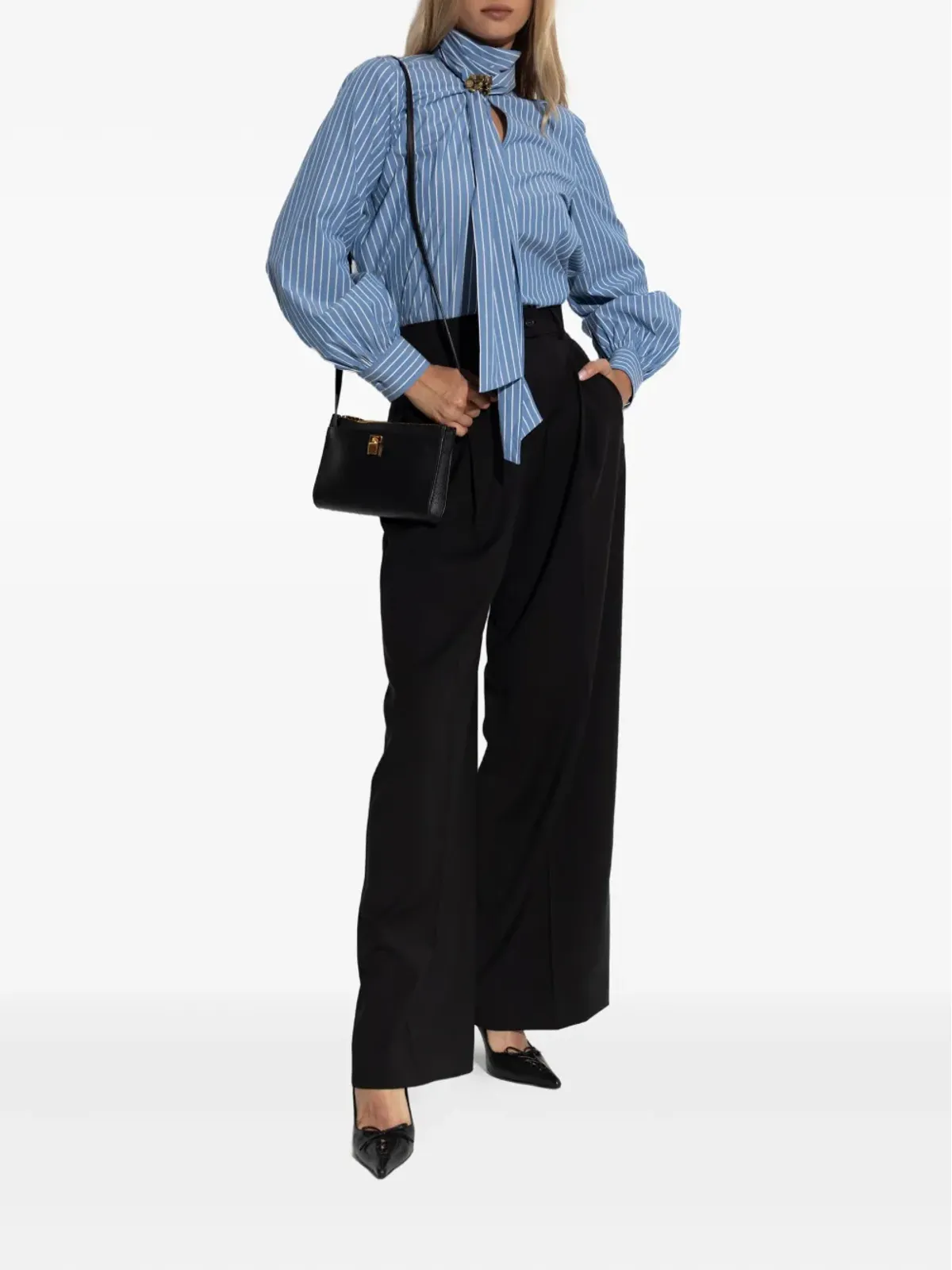 Max Mara ディスコストライプ花ブローチ付きブラウス - 画像2