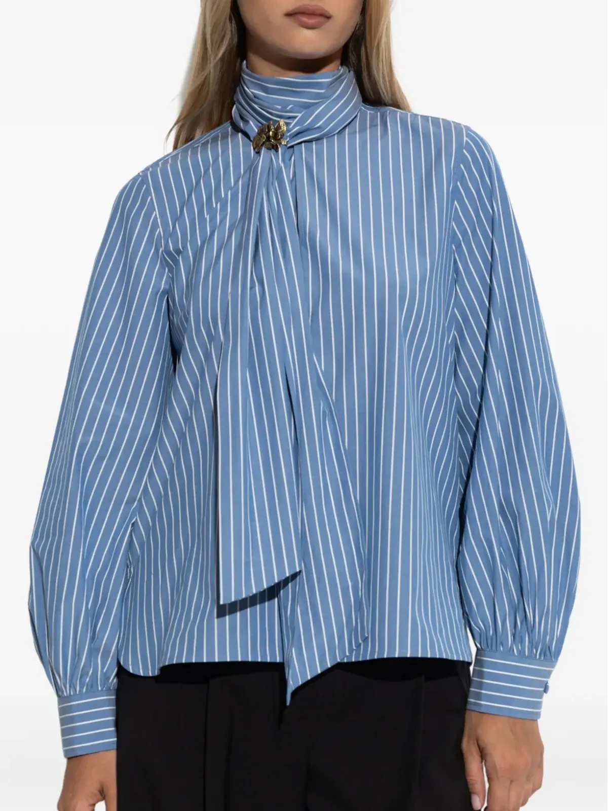 Max Mara ディスコストライプ花ブローチ付きブラウス - 画像3