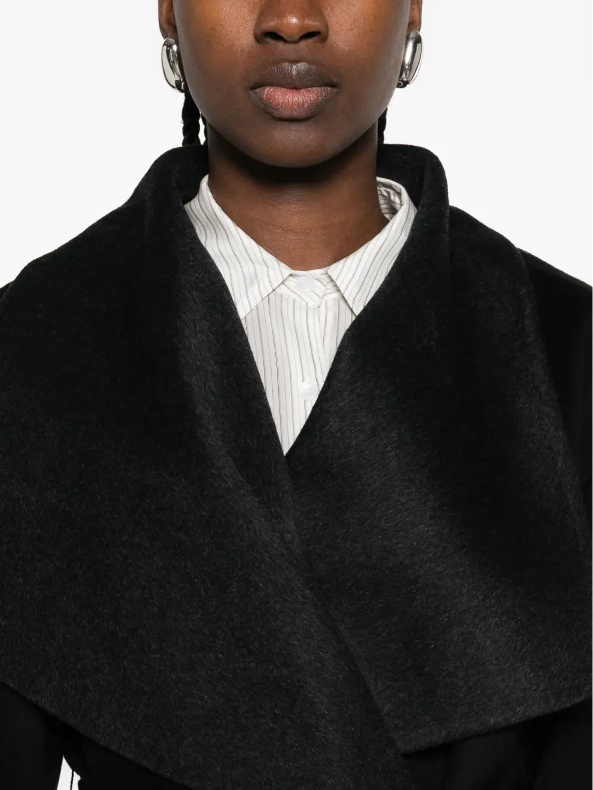 THE DYNAMIS STUDIO belted wrap single-breasted coat - Black - 画像5