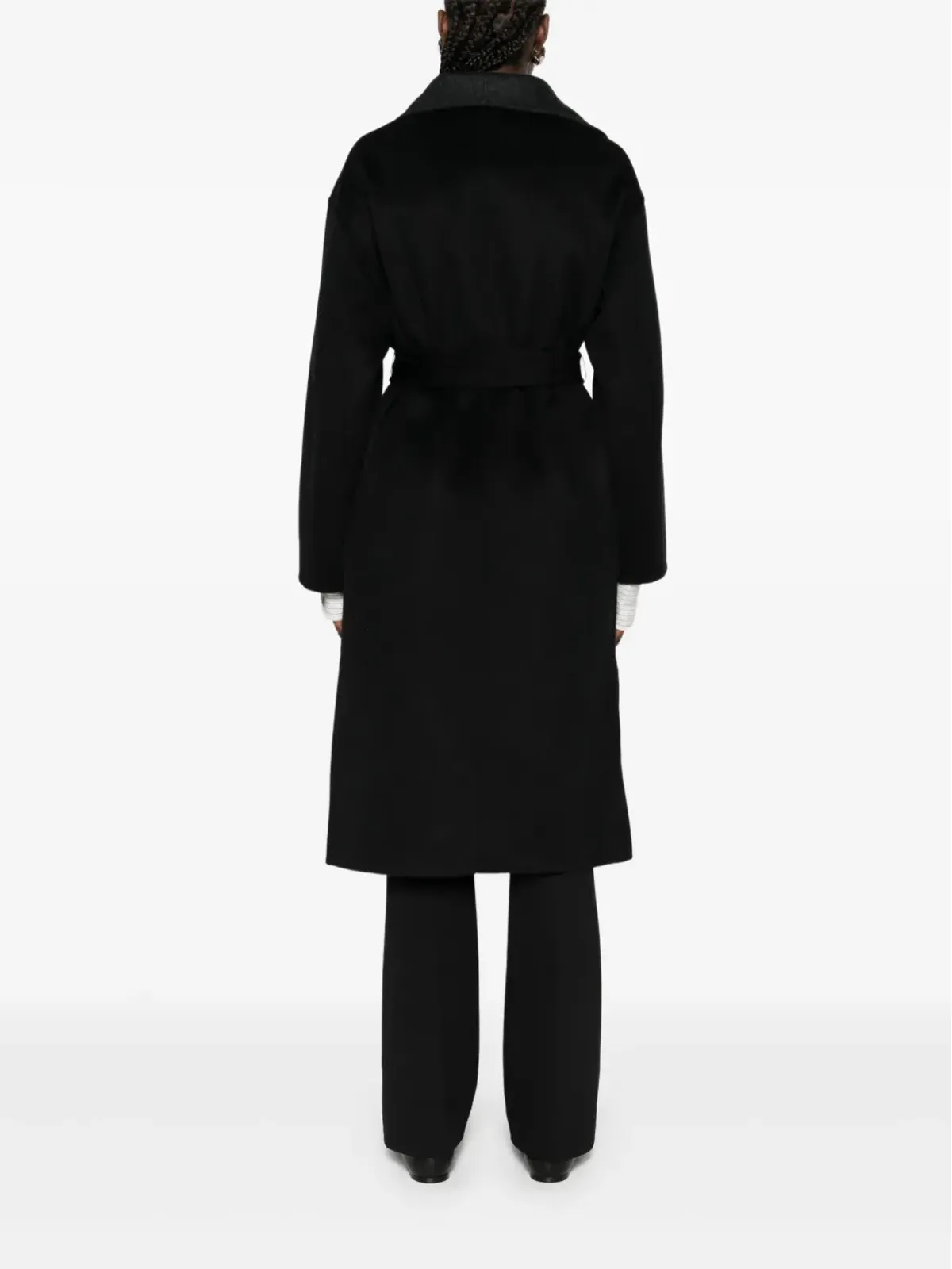 THE DYNAMIS STUDIO belted wrap single-breasted coat - Black - 画像4