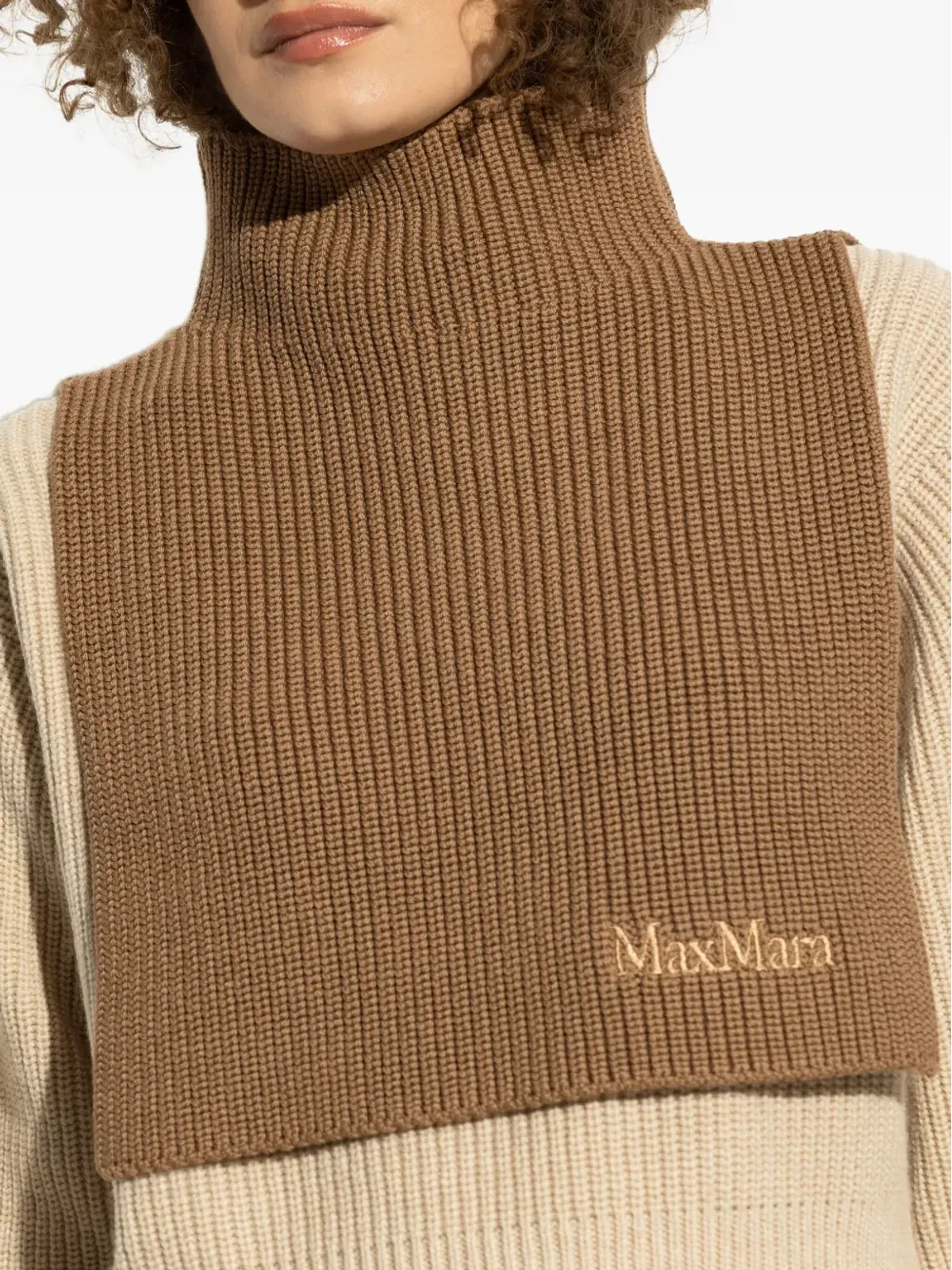 Max Mara リブ編みハイネック ヴァージンウール スカーフ - ブラウン - 画像3