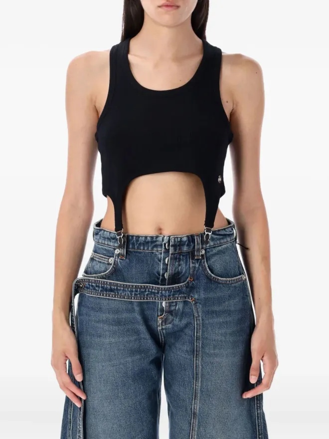 Jean Paul Gaultier Jean Paul Gaultier リブ編みのガーター付きタンクトップ - ブラックの商品画像