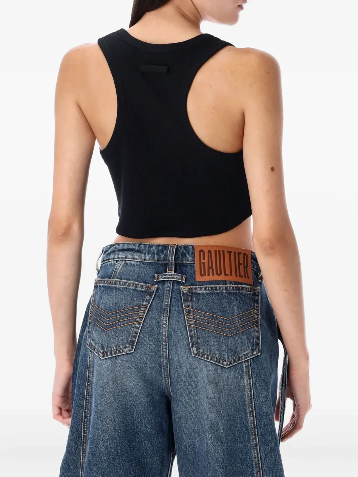 Jean Paul Gaultier リブ編みのガーター付きタンクトップ - ブラック - 画像2