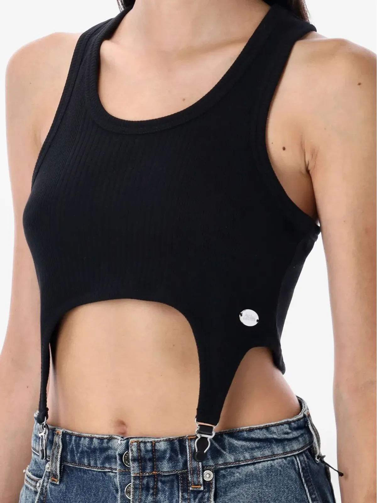 Jean Paul Gaultier リブ編みのガーター付きタンクトップ - ブラック - 画像3